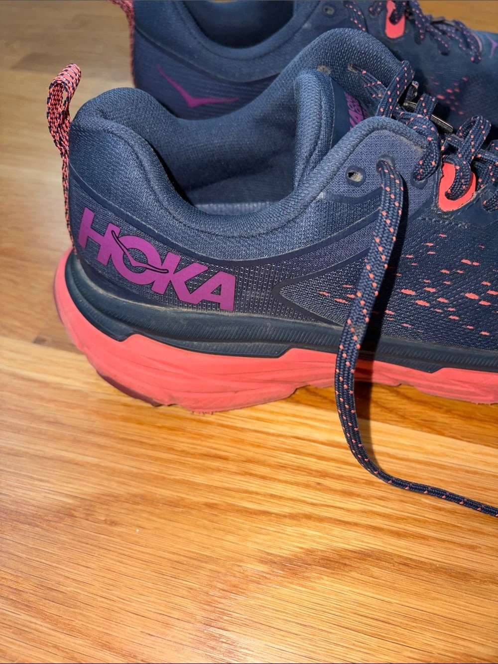 Hoka Women's Navy and Coral Athletic Running Shoes